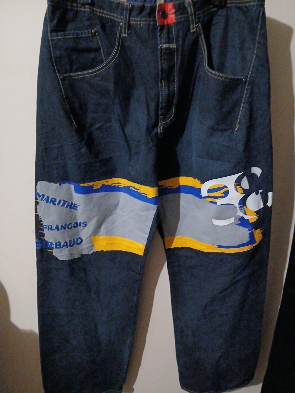 Marithe Francois Girbaud Dark Blue Jeans with Yellow & Gray Graphic Panels